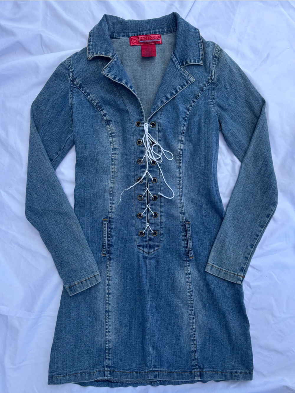 90s Hot Kiss Lace-Up Denim Dress
